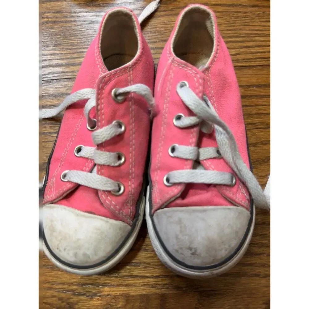 Converse Toddler Sneakers High Tops Girls Pink Polka Dot Gray Size 8 Lot (3)